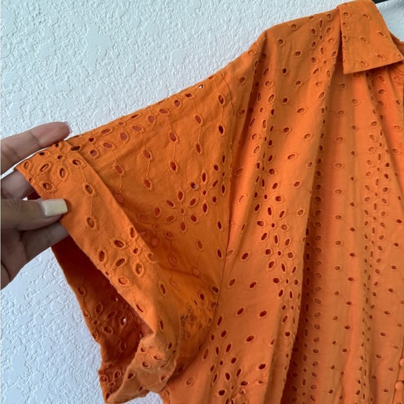 Eloquii Women's Boho Plus Size 24 Orange Cotton Sundress - Picture 3 of 9